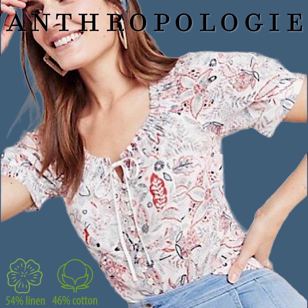 ANTHROPOLOGY Maeve top - paisley floral puff sleeve button down - size US 8